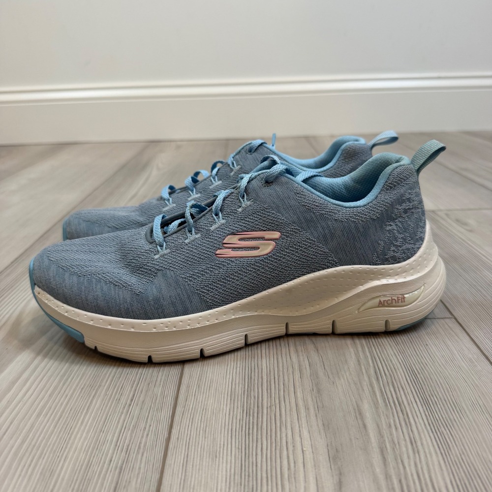 Skechers Arch Fit Comfy Wave Slate Blue Walking Shoes 149414 Women 9.5